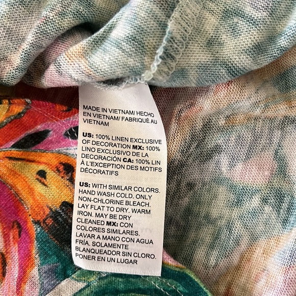 Chico's Linen Fringe Elbow Sleeve Tropical Banana Print Tee Top 00 xs - Picture 12 of 16